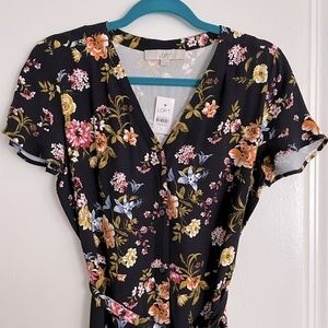 Loft Navy Midi Tie Dress